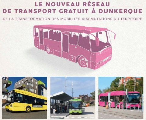 Ein Plakat zum kostenlosen Nahverkehr in Dünkirchen