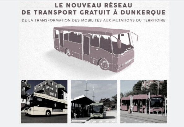 Ein Plakat zum kostenlosen Nahverkehr in Dünkirchen