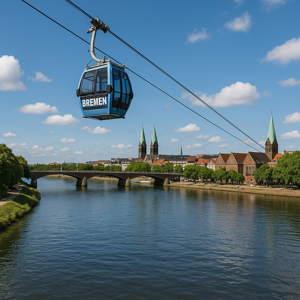 Rendering einer Seilbahn über der Weser
